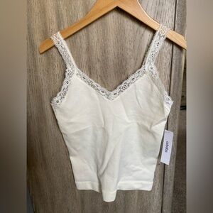 NWT Lace Trim White Tank Top - S